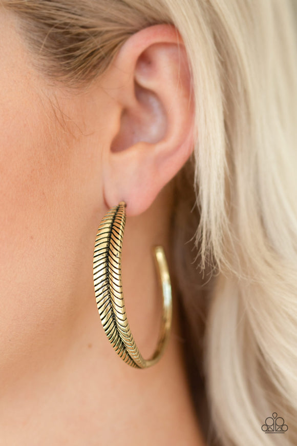 Paparazzi Accessories Funky Feathers Brass Hoop Earring 