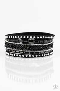 Paparazzi Accessories Rhinestone Rocker Black Urban Bracelet 