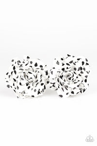 Paparazzi Accessories Tiny Tea Roses White and Black Hair Clip 